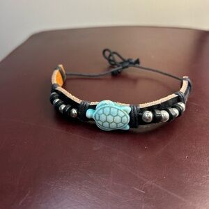 Turtle Beaded Bracelet with Black and Tan Cord